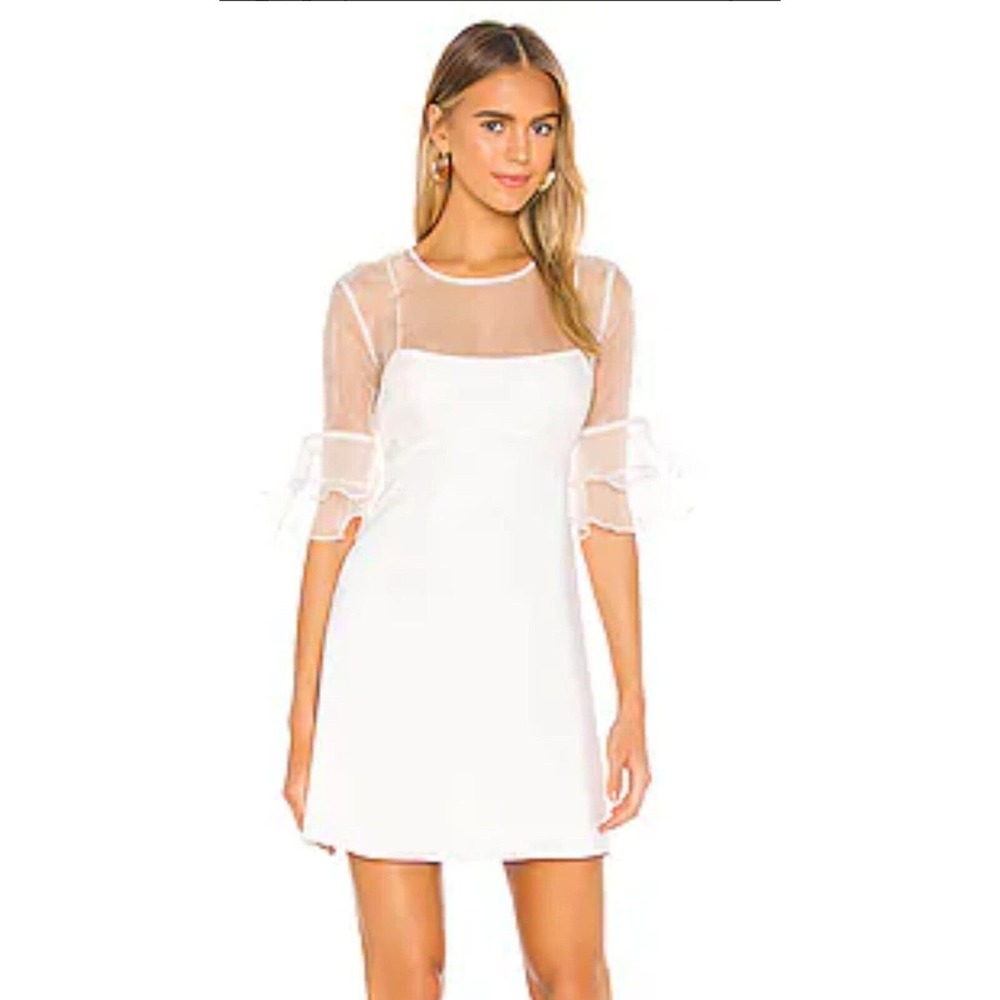 Amanda Uprichard Revolve Aveline Ivory Sheer Ruffled Sleeve Dress M *Read
